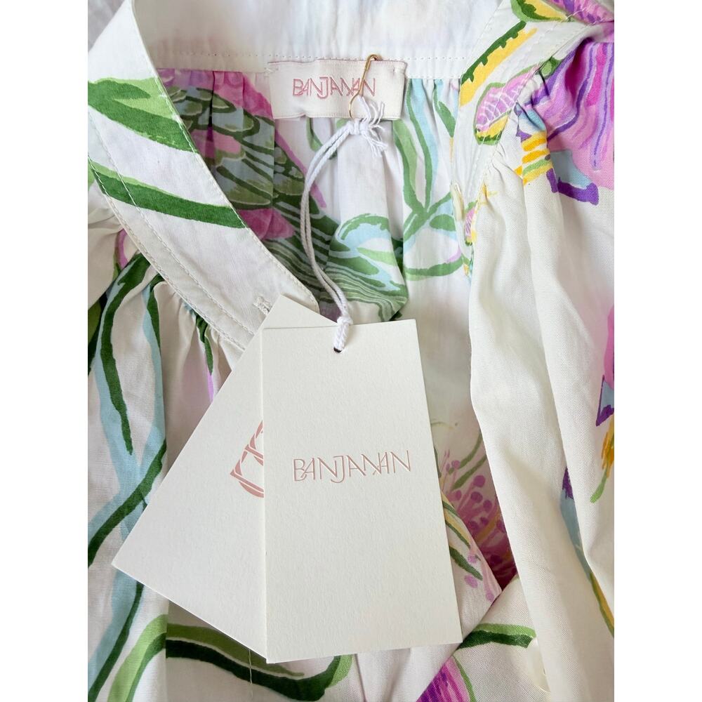Anthropologie Banjanan Ivy Afterglow Short Sleeve Blouse Parrot Print Small NWT - Picture 5 of 6